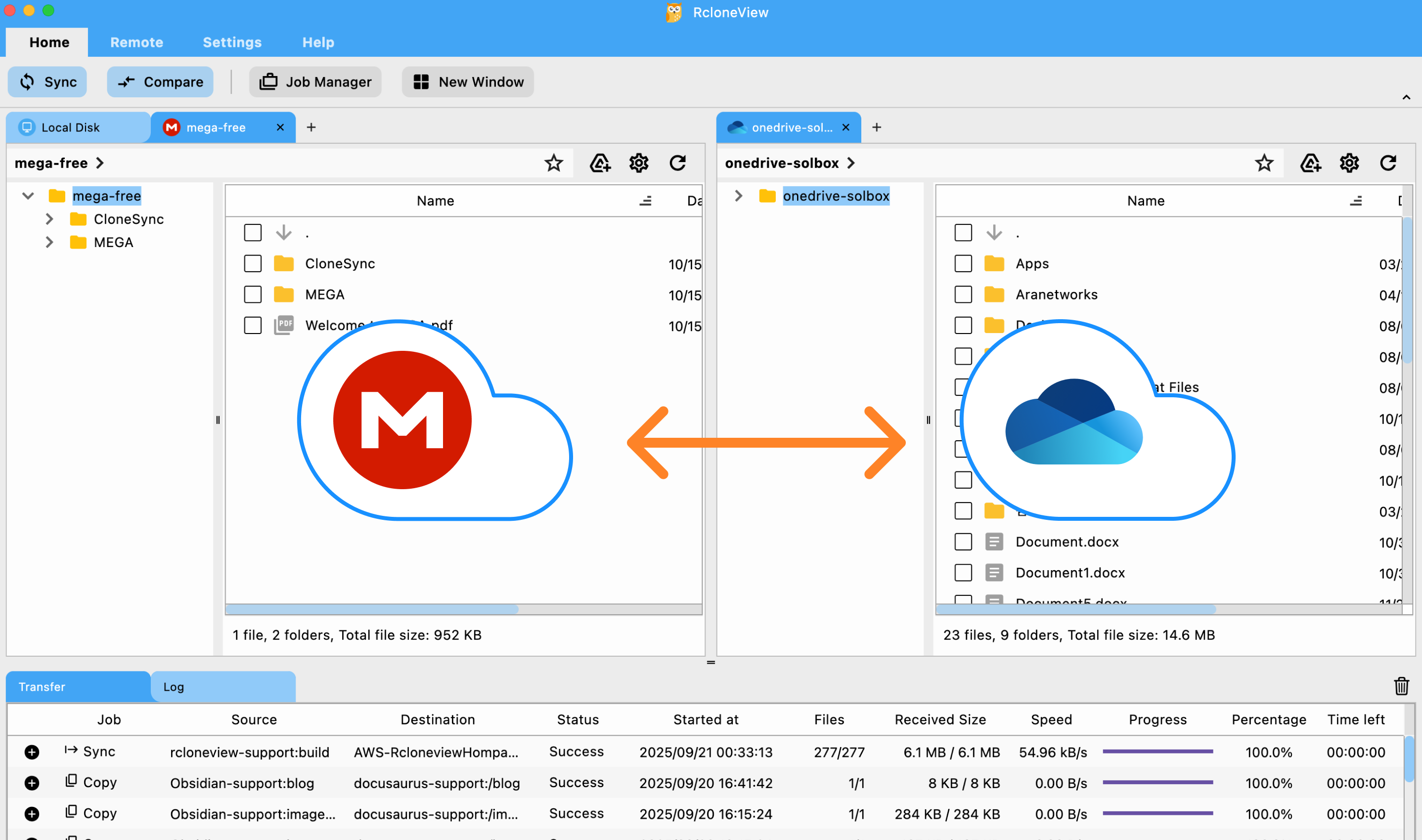 open mega and onedrive remote