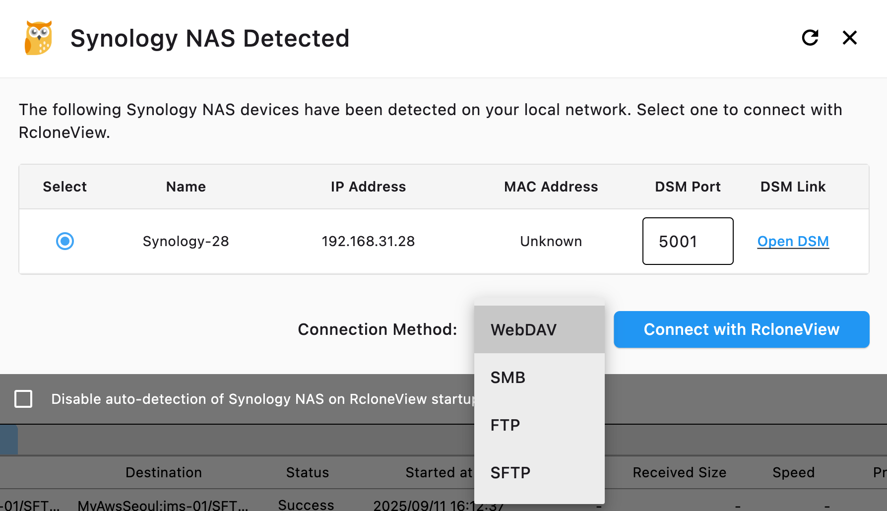 Synology NAS detection and connection