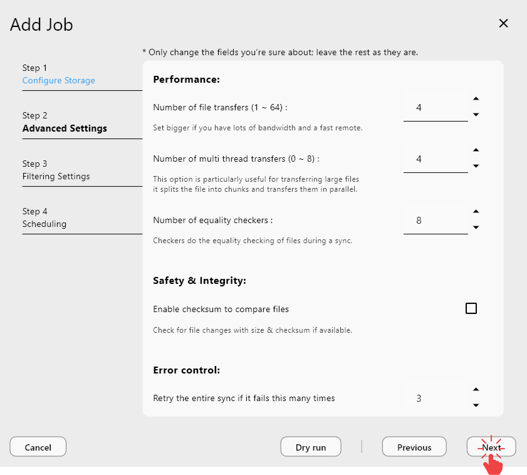 advanced sync settings