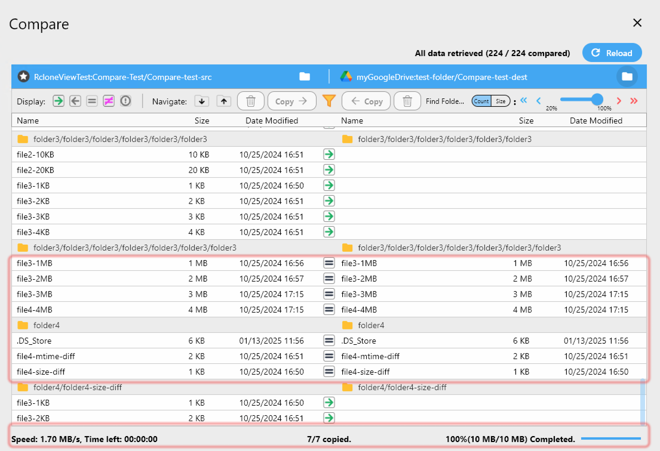 compare copy operation completed