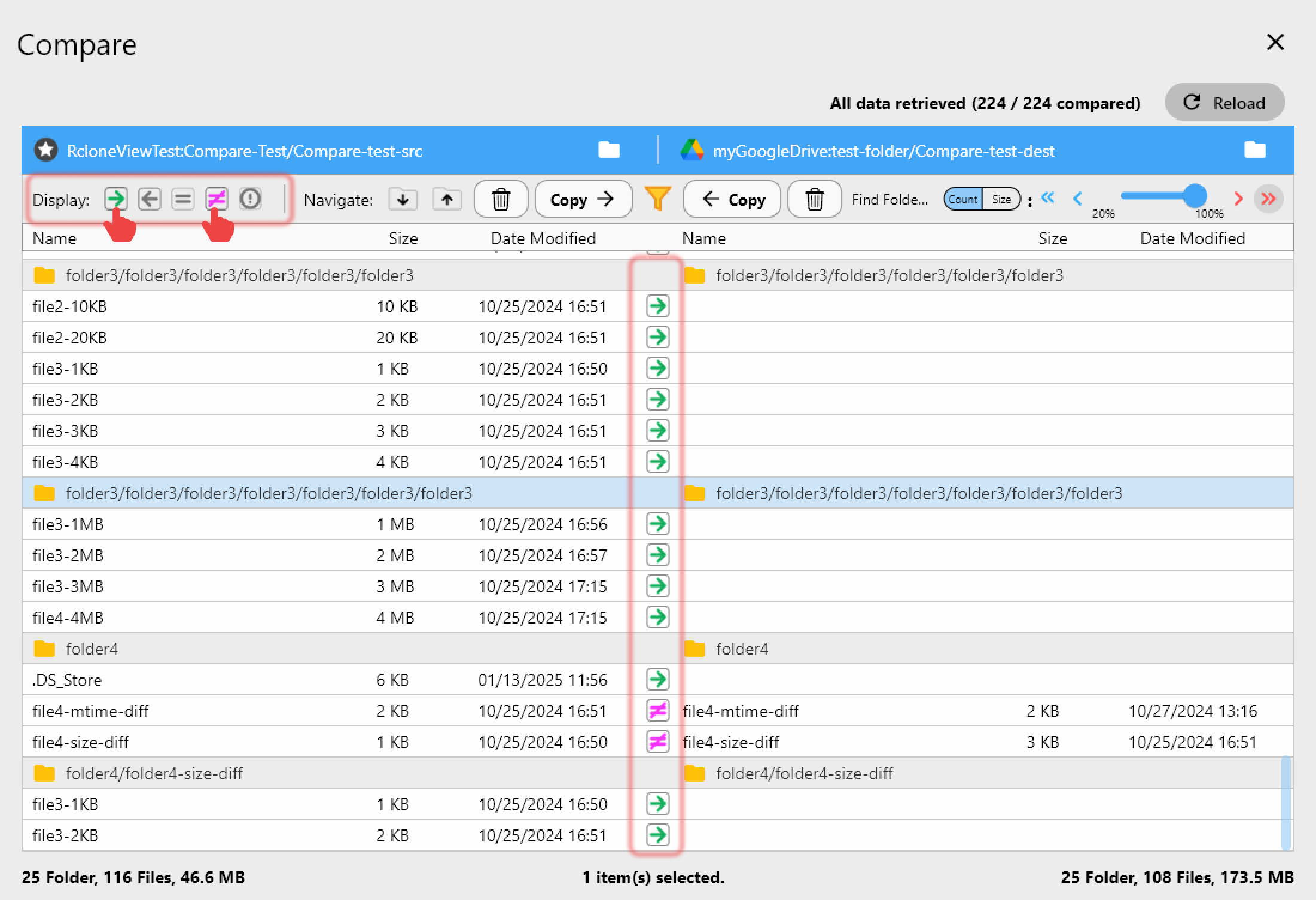 Folder comparison to verify filter results
