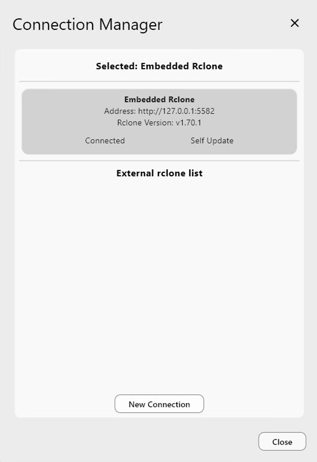 Connection Manager with embedded rclone