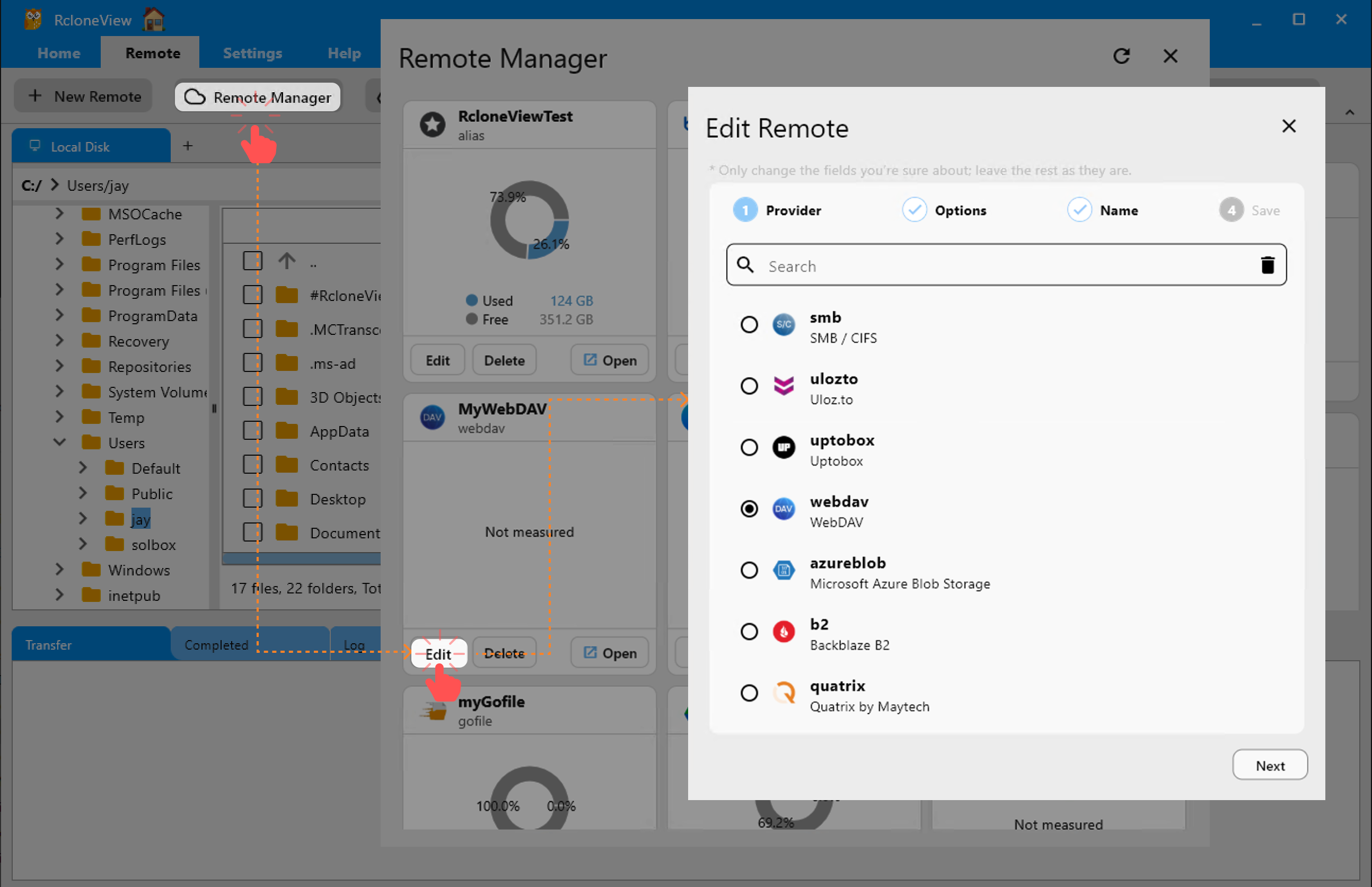 edit remote from remote manager