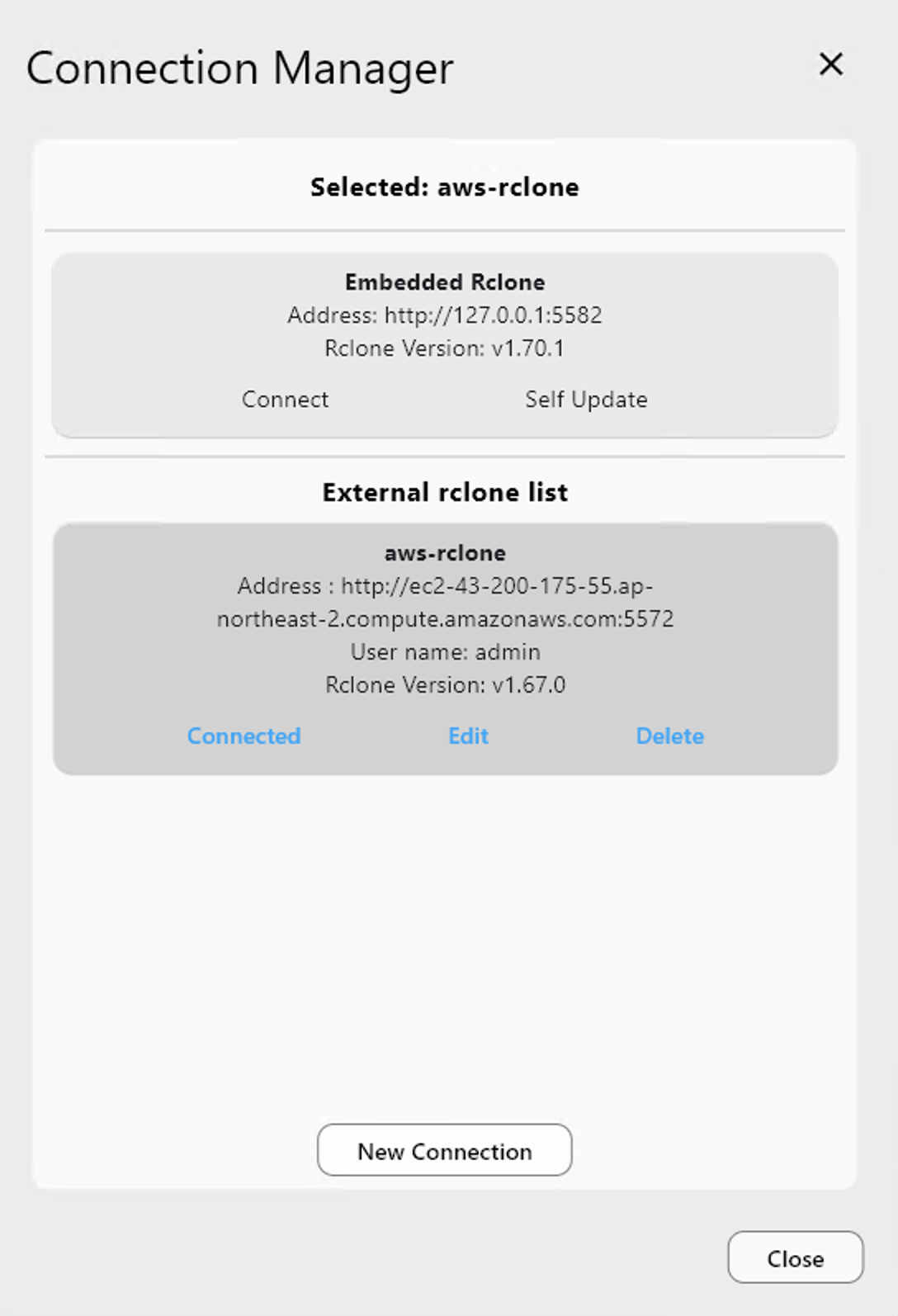 External rclone selected