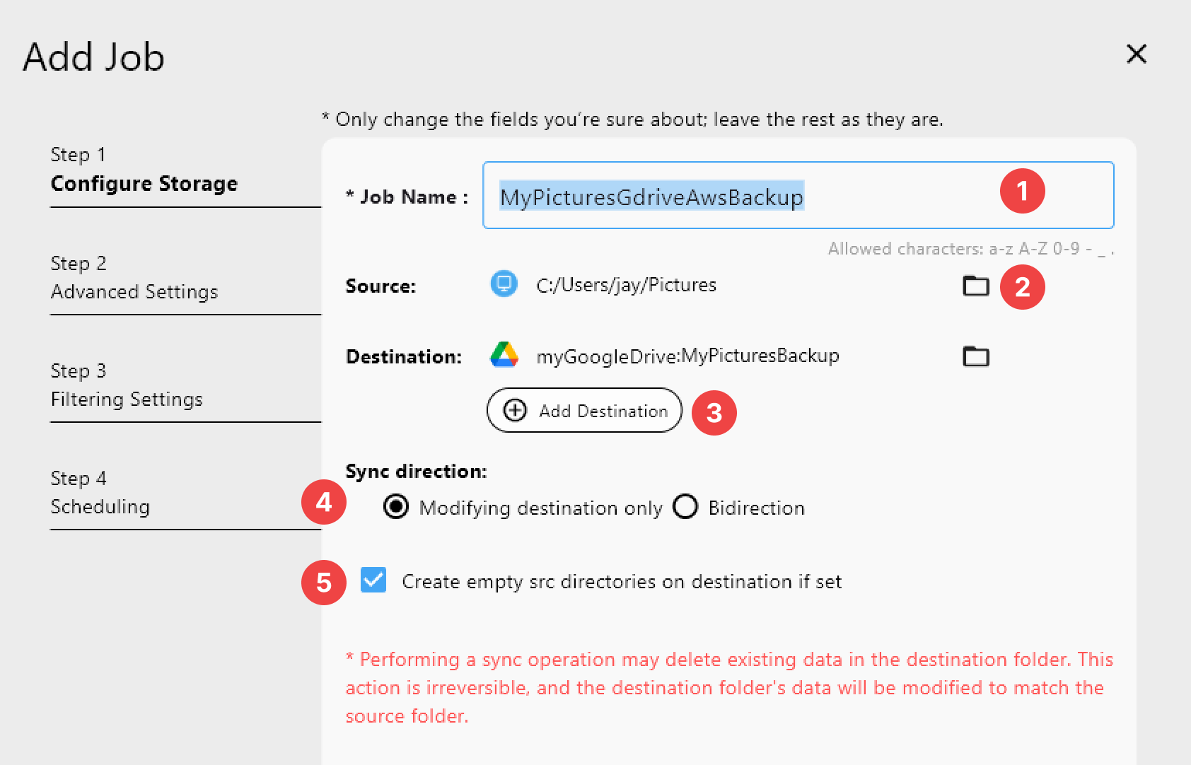 job config storage details