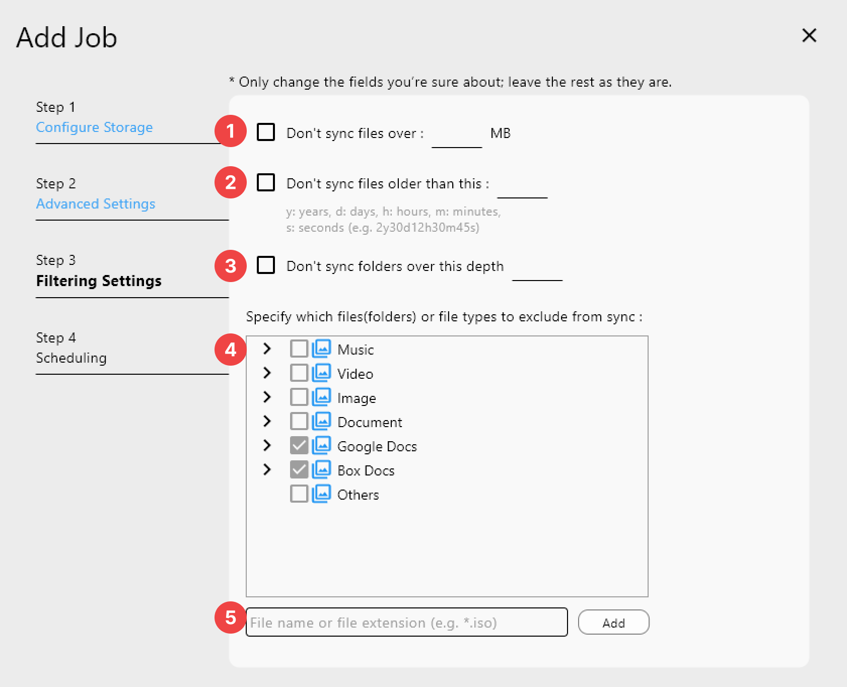 jobs filtering setttings details