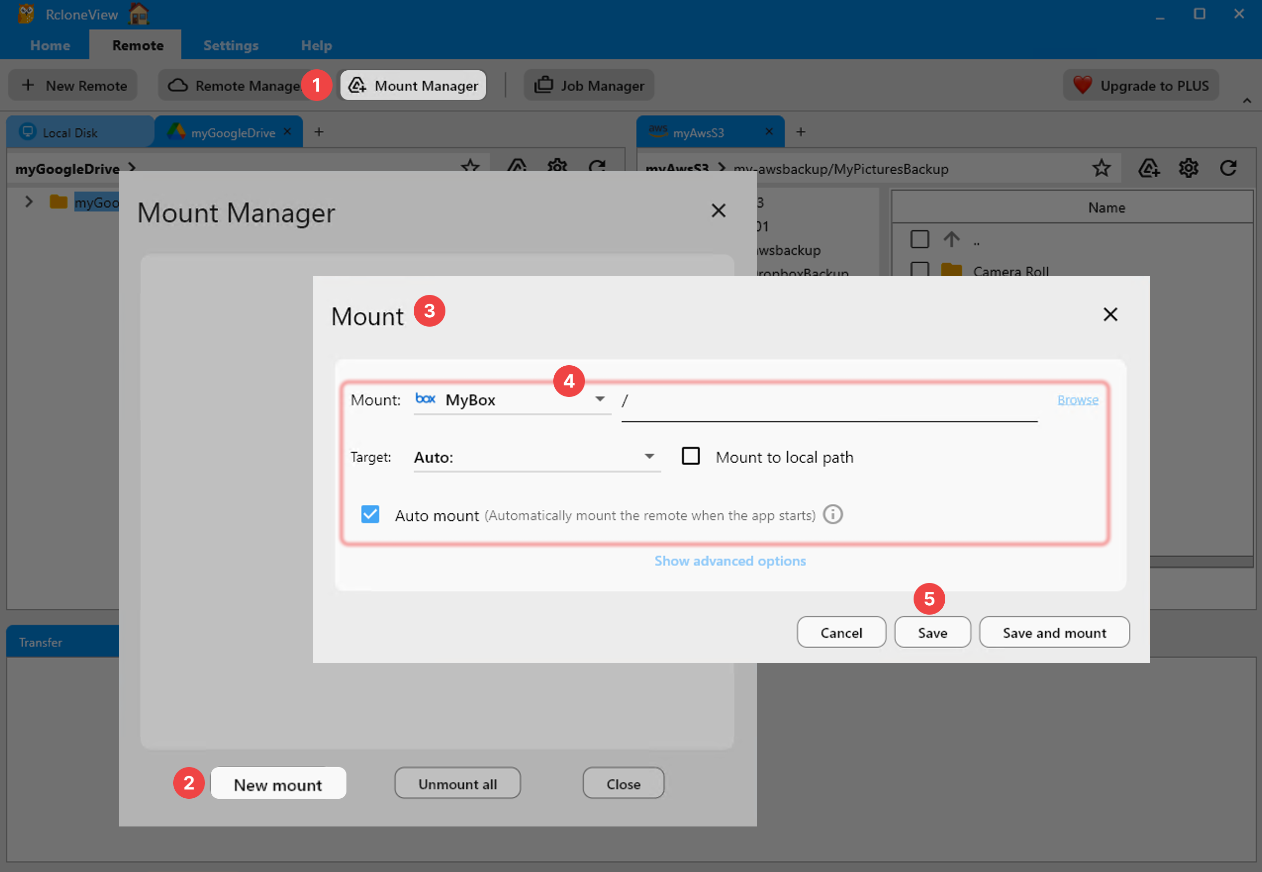 RcloneView Mount Manager with configurable VFS options