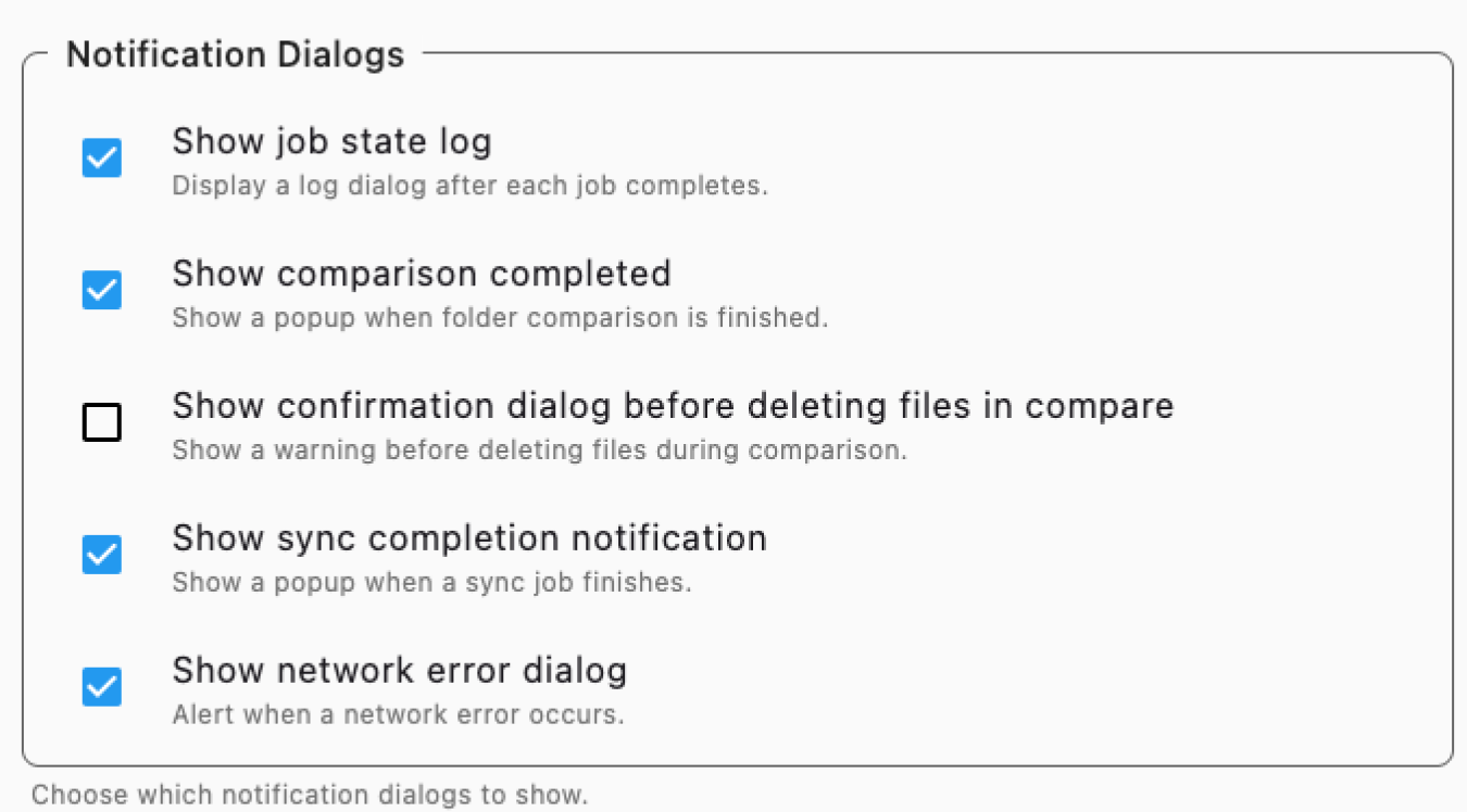 notification dialogs settings