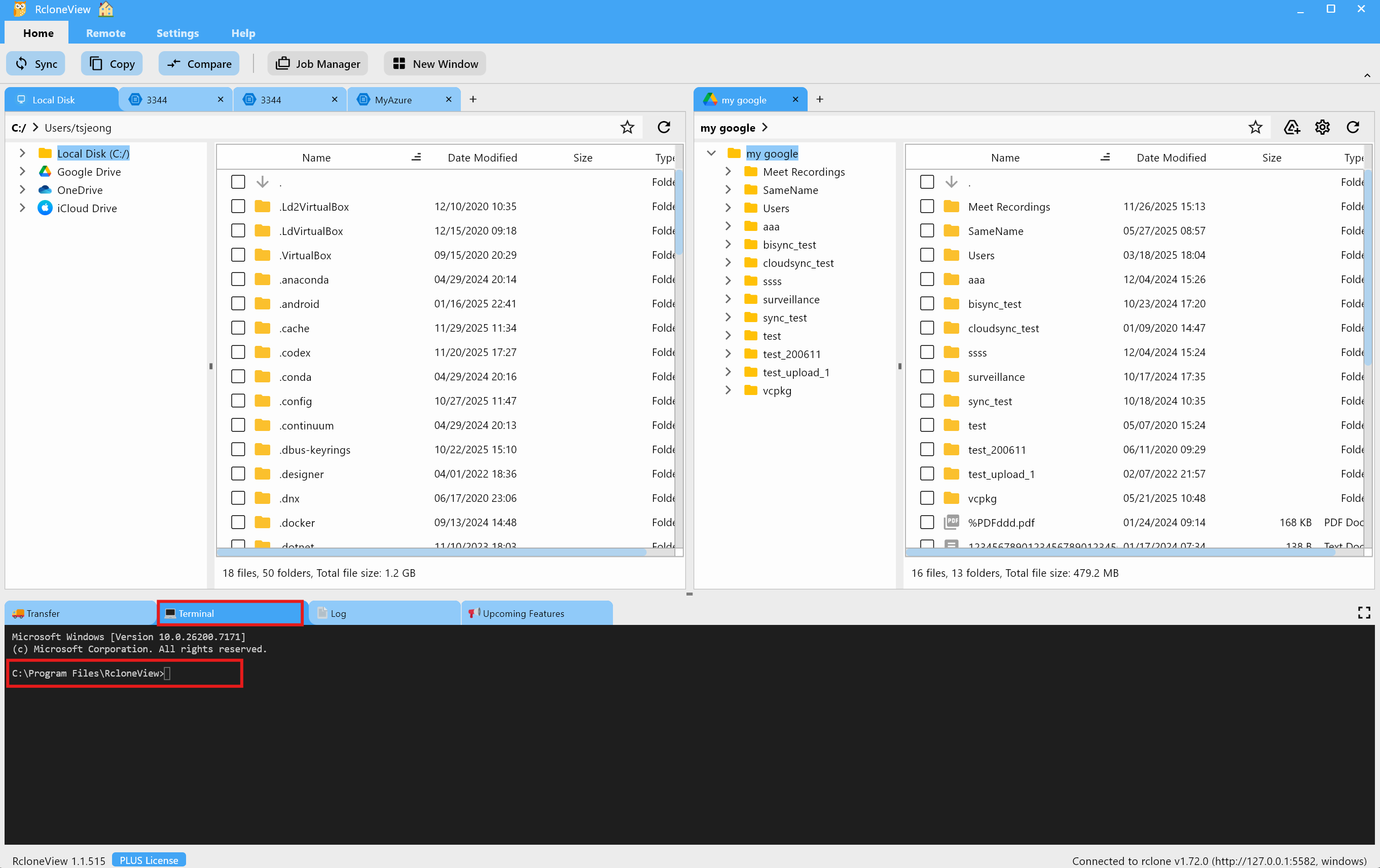 Terminal tab in RcloneView