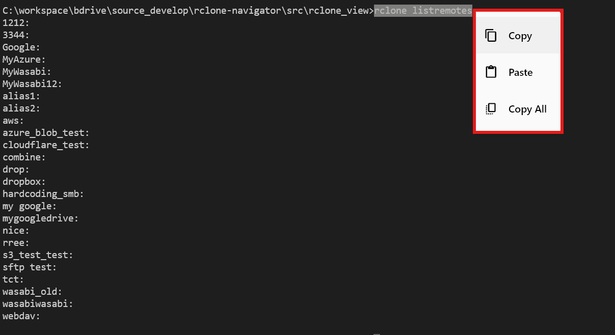Copy and paste options in the Terminal