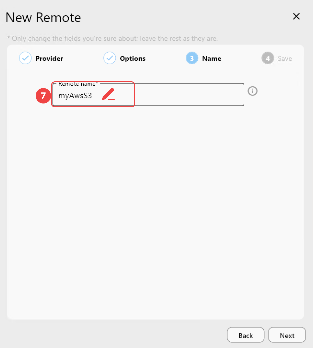 add new aws s3 remote name