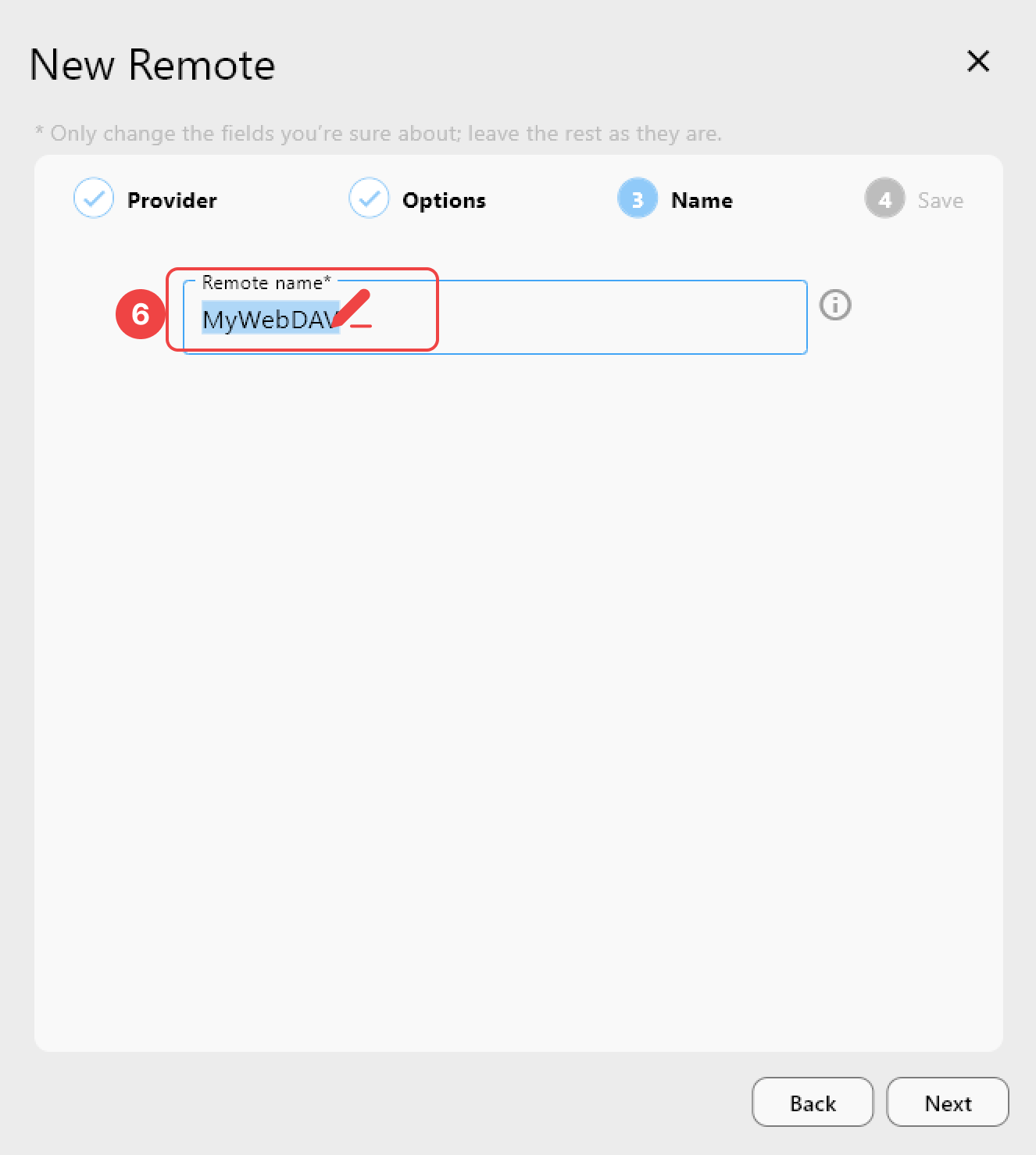 add webdav remote name