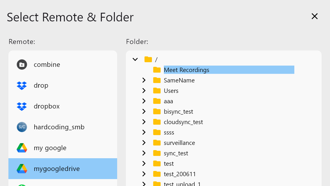 select target remote and folder