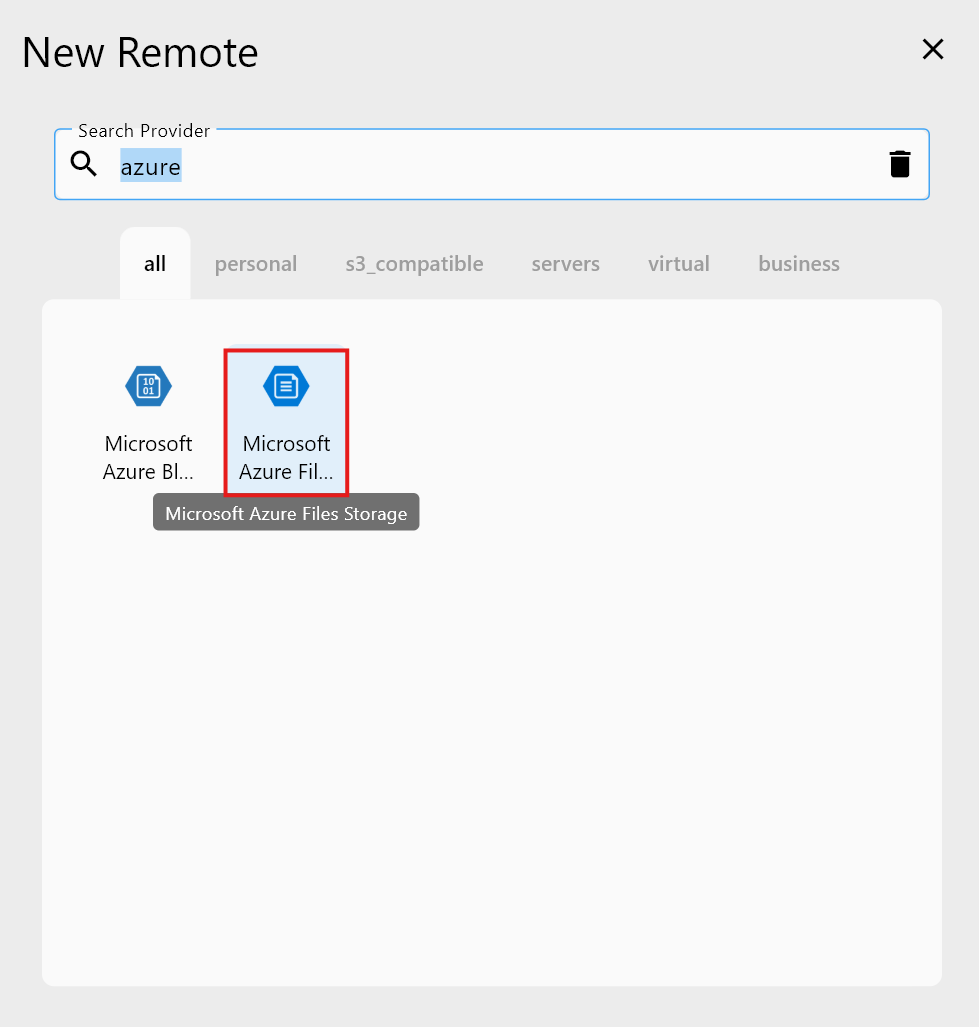 select azure file storage to add remote