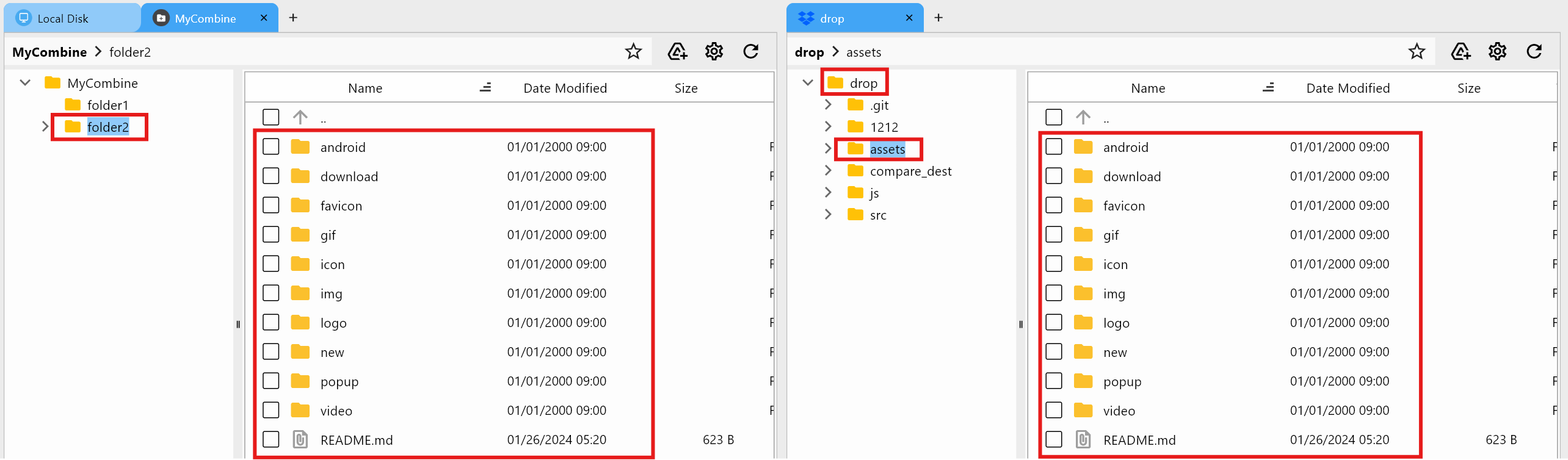 combine check folder dropbox