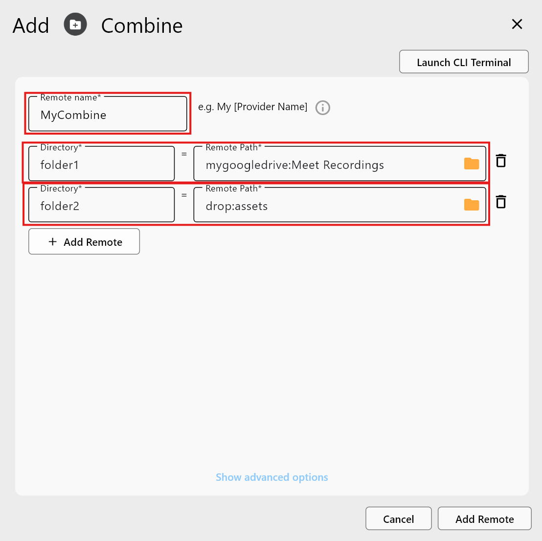 combine input window