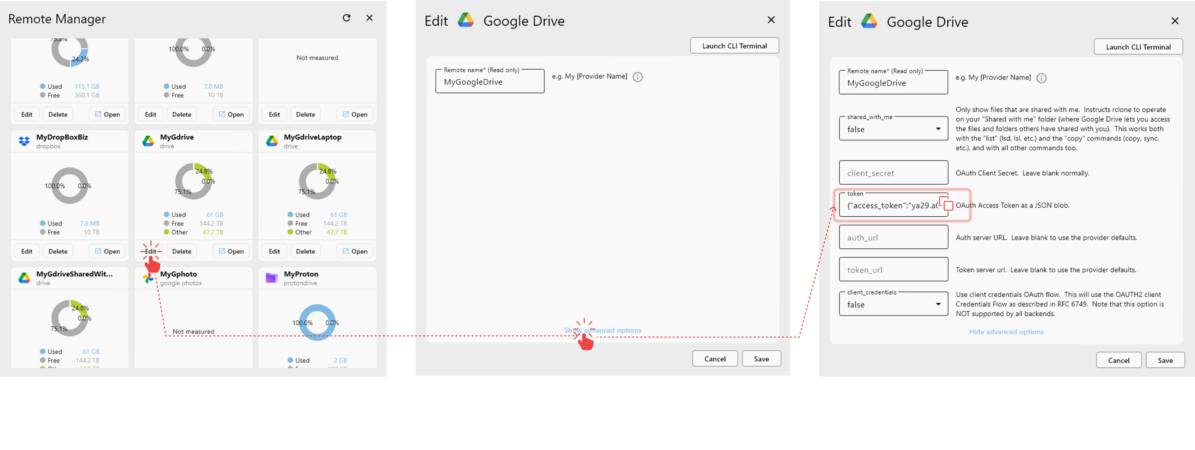 copy google oauth token from embedded rclone