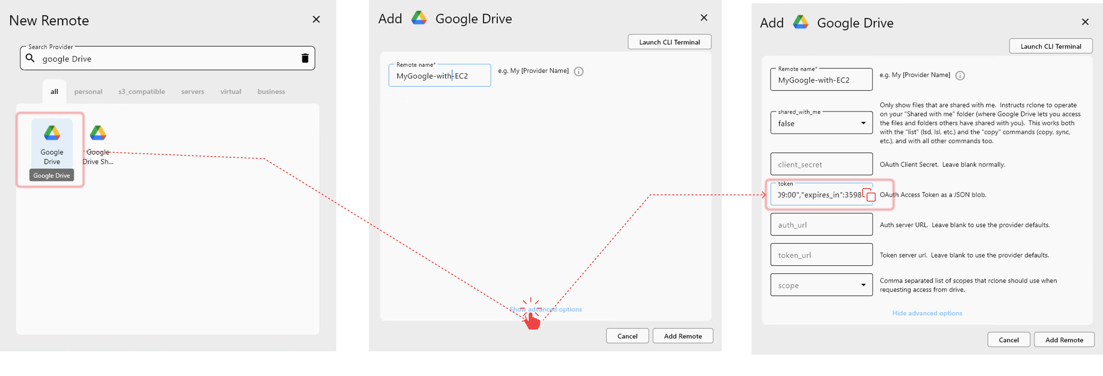 copy google oauth token to external rclone