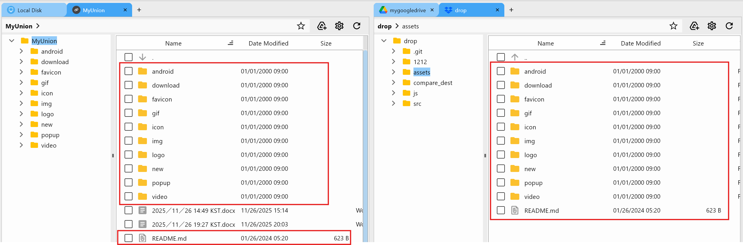 union check folder dropbox