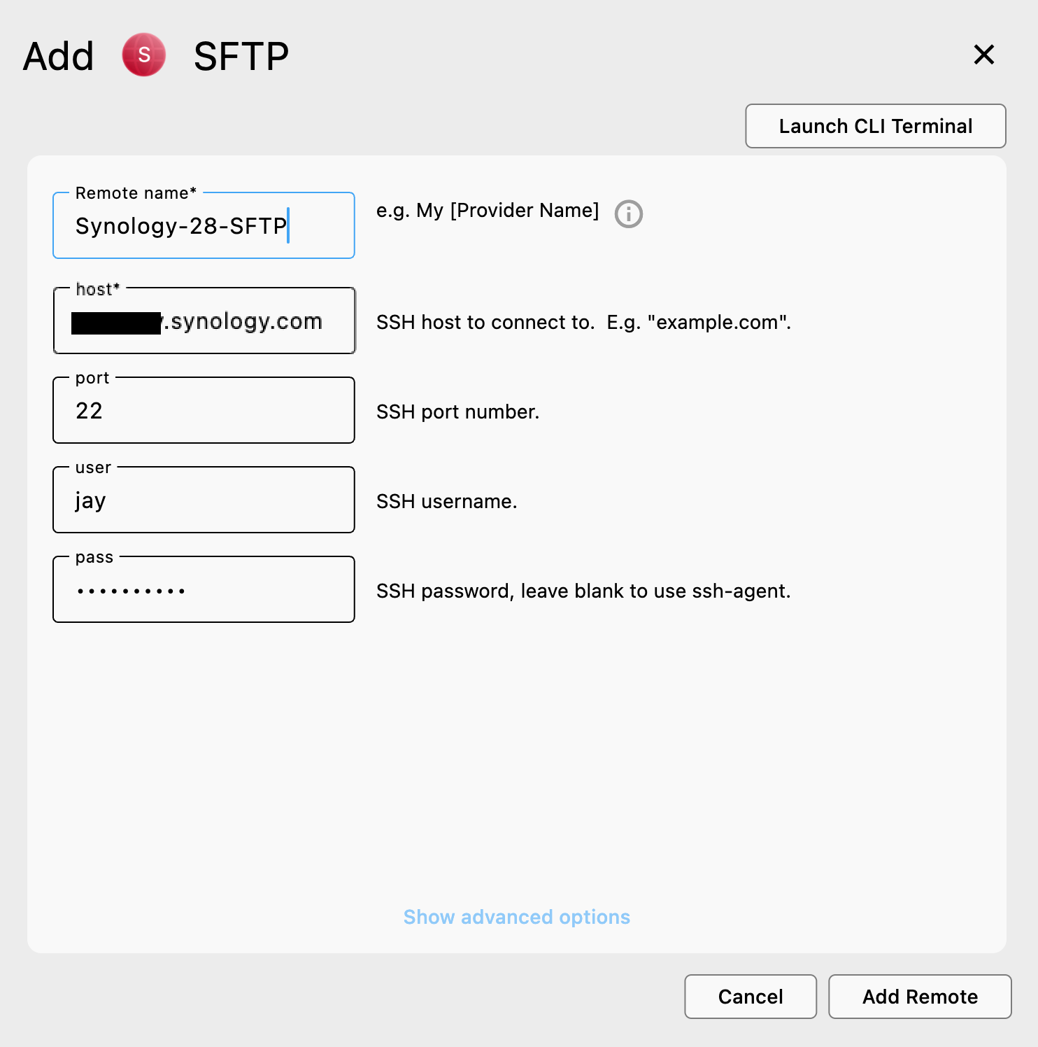 add synology sftp remote