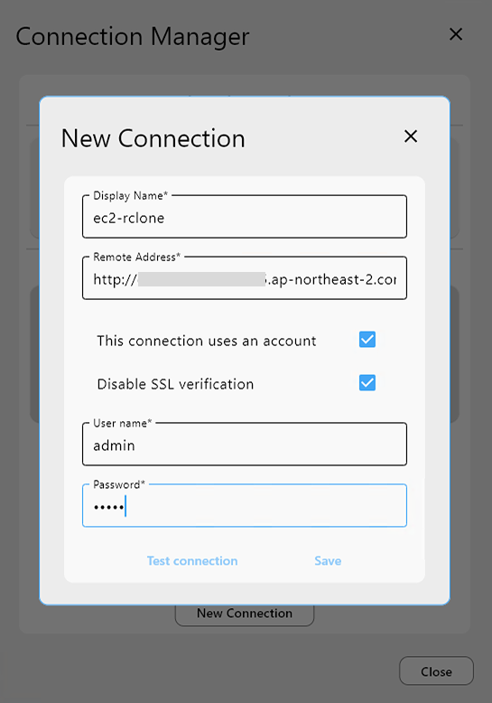 new connection to ec2 rclone
