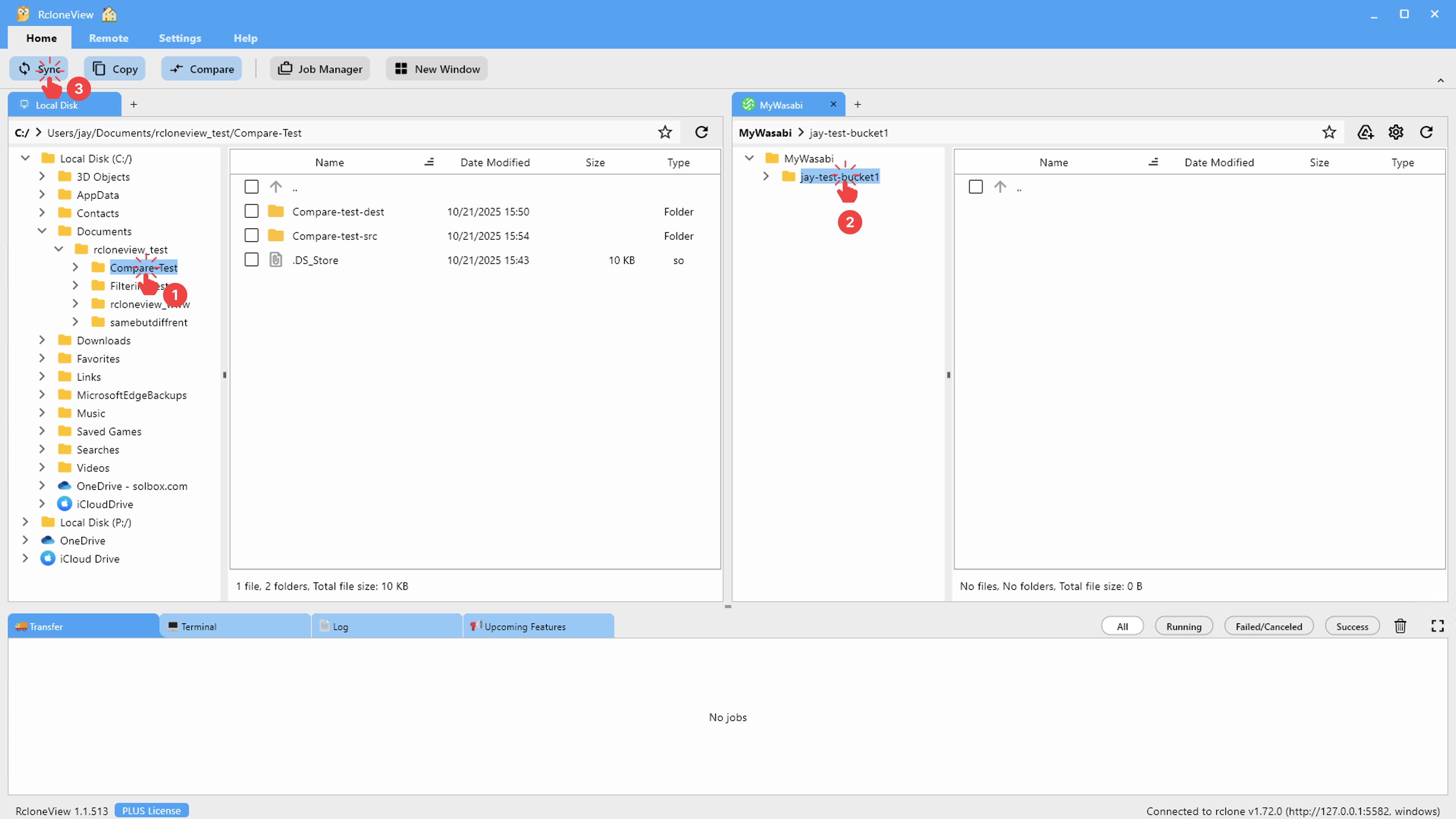 wasabi and local instant sync