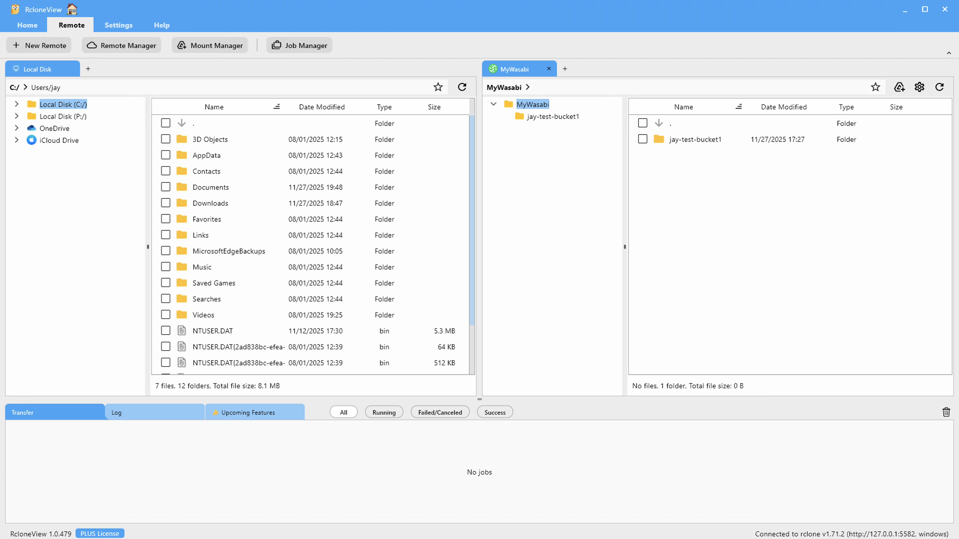 wasabi remote in rcloneview explorer